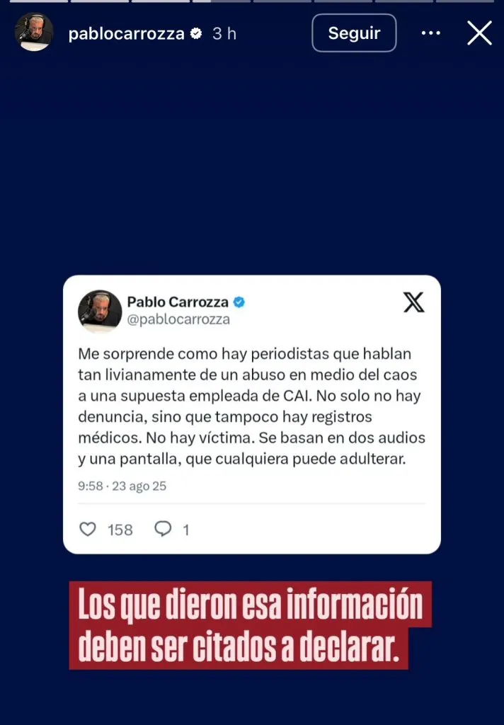 La historia que subió Pablo Carrozza a su cuenta de Instagram | FOTO: Captura