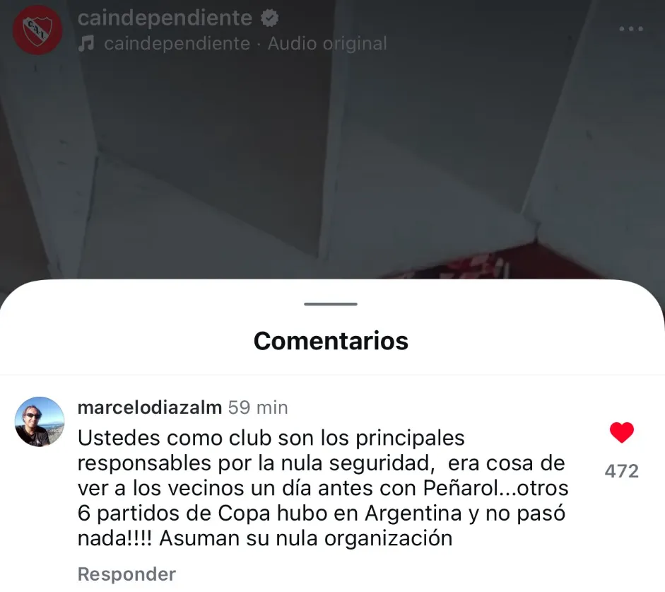 La crítica de Marcelo Díaz contra Independiente | FOTO: Instagram