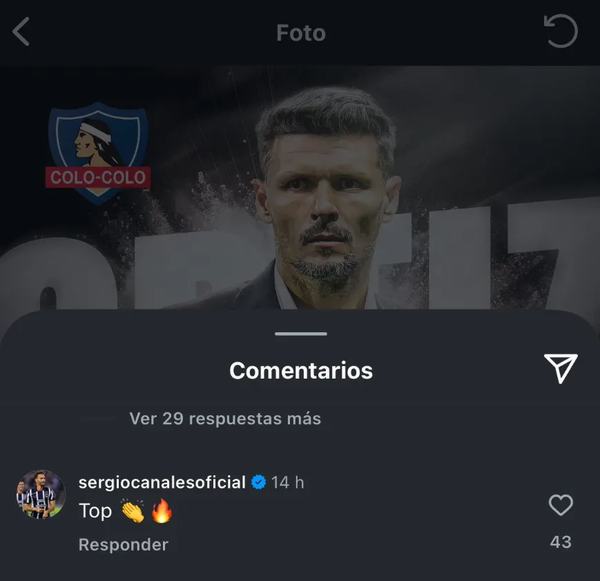 El comentario de Sergio Canales en la publicación de Colo Colo | FOTO: Instagram