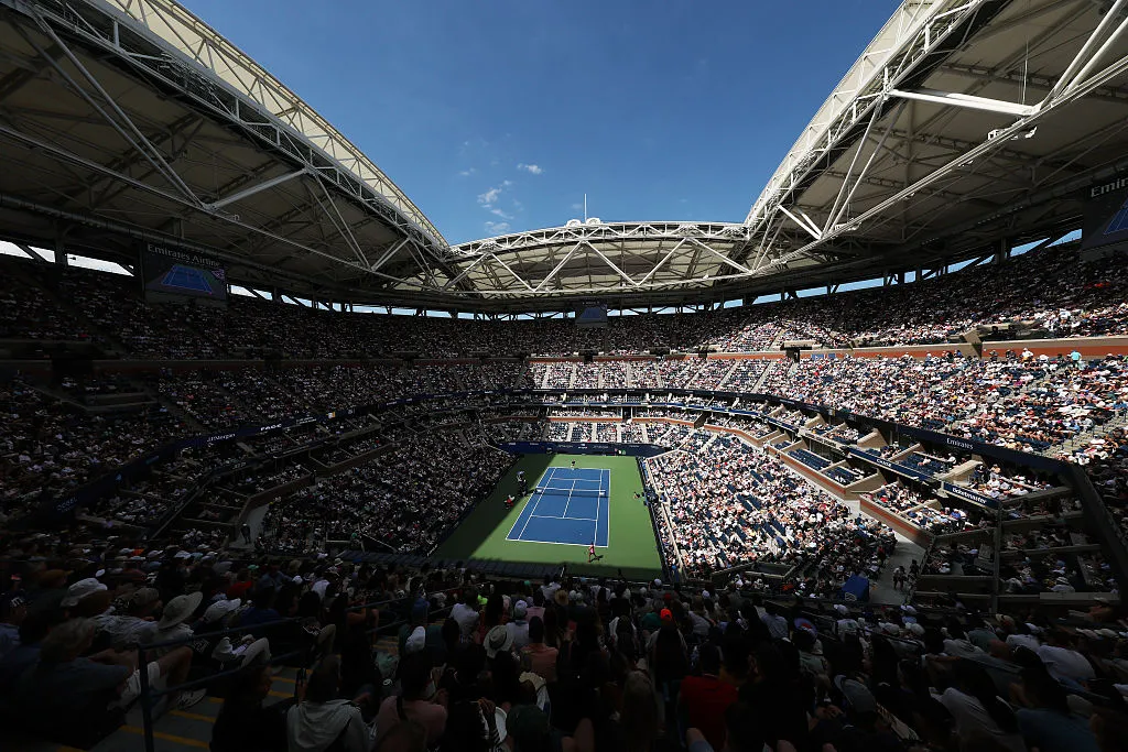 NEW YORK, NEW YORK – SEPTEMBER 02: A general view of Arthur Ashe Stadium during the Men’s Quarterfinal match against 
Carlos Alcaraz of Spain and Jiri Lehecka of Czechia on Day Ten of the 2025 US Open at USTA Billie Jean King National Tennis Center on September 2, 2025 in the Flushing neighborhood of the Queens borough of New York City. (Photo by Clive Brunskill/Getty Images)