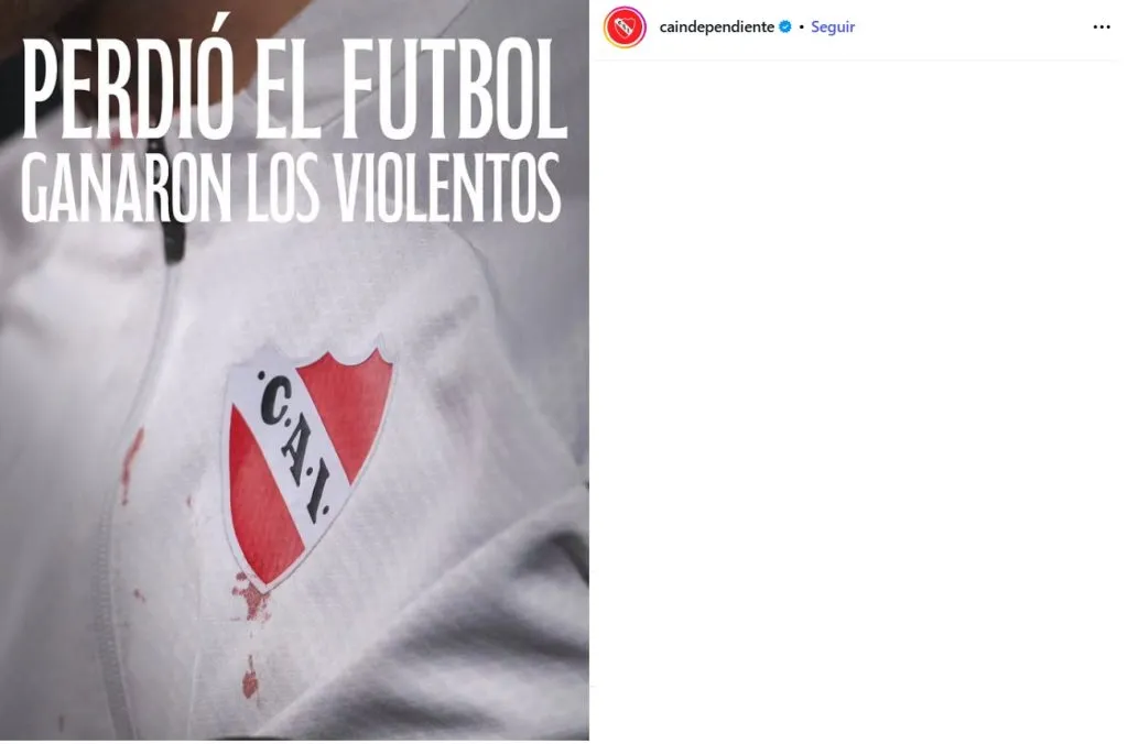 La imagen que publica Independiente tras el fallo de la CONMEBOL. (Foto: Independiente)