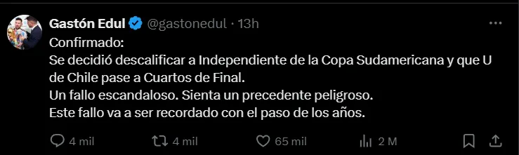 La queja de Gastón Edul en su cuenta de X (Ex Twitter) | FOTO: Captura