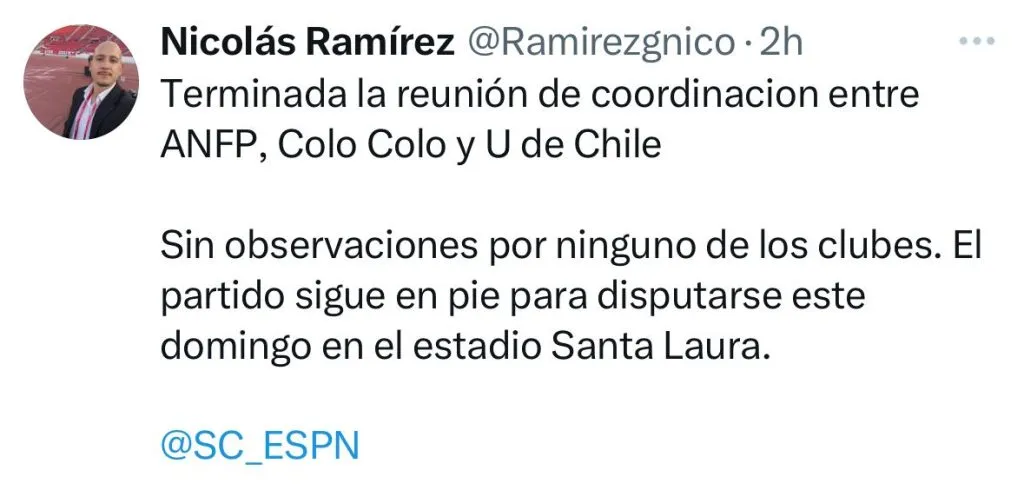Posteo del periodista Nicolás Ramírez en X.