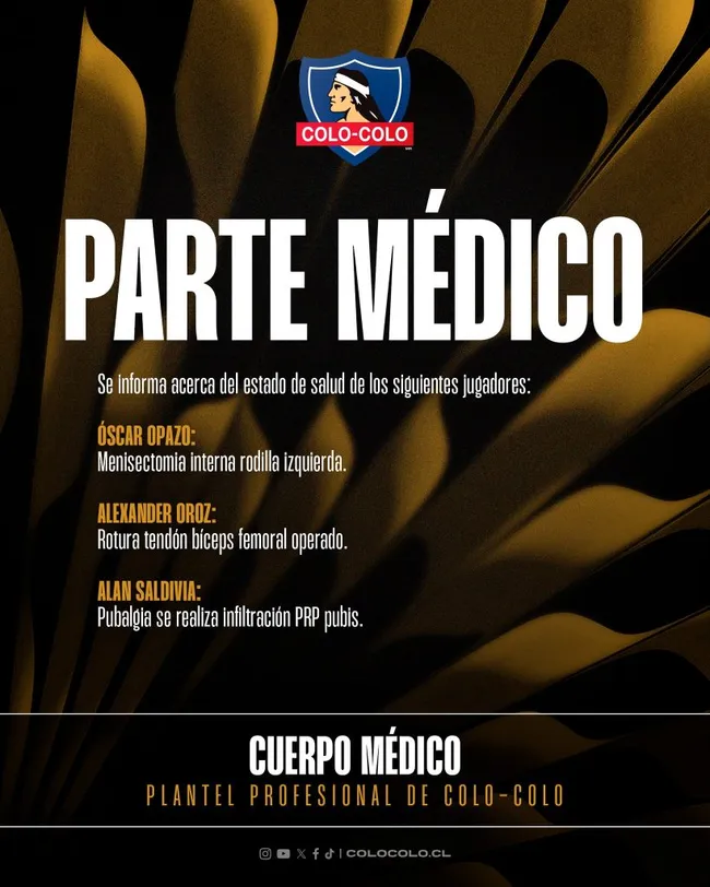 Parte médico entregado por Colo Colo.