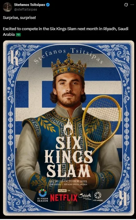Stefanos Tsitsipas anuncia su participación en el Six Kings Slam.
