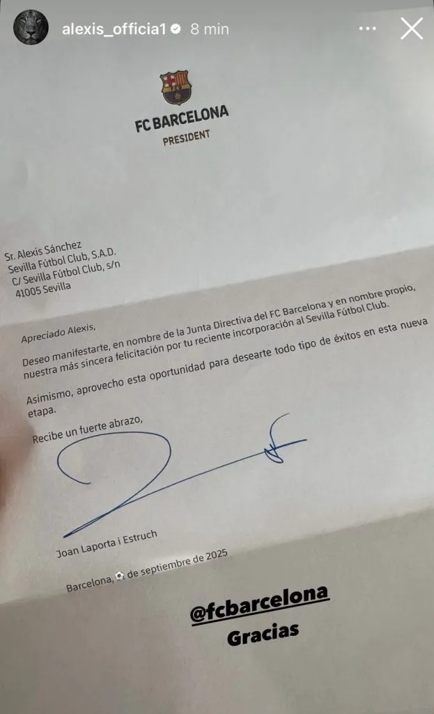 Captura de la historia de Alexis Sánchez en Instagram.