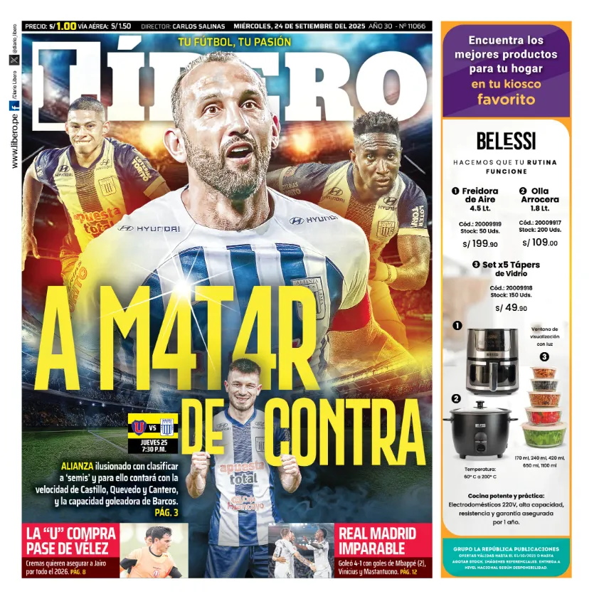 La portada del diario Líbero de Perú | FOTO: Captura