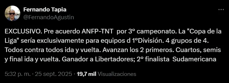 La explicación de Fernando Tapia sobre la nueva Copa de la Liga | FOTO: Captura X