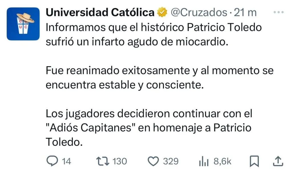 Captura de la publicación de Cruzados en X.