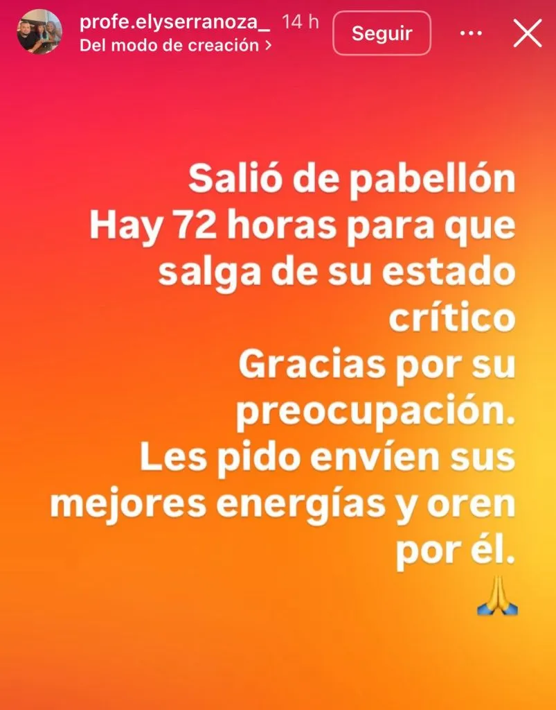 Captura de la historia de Instagram de Elizabeth Serrano.