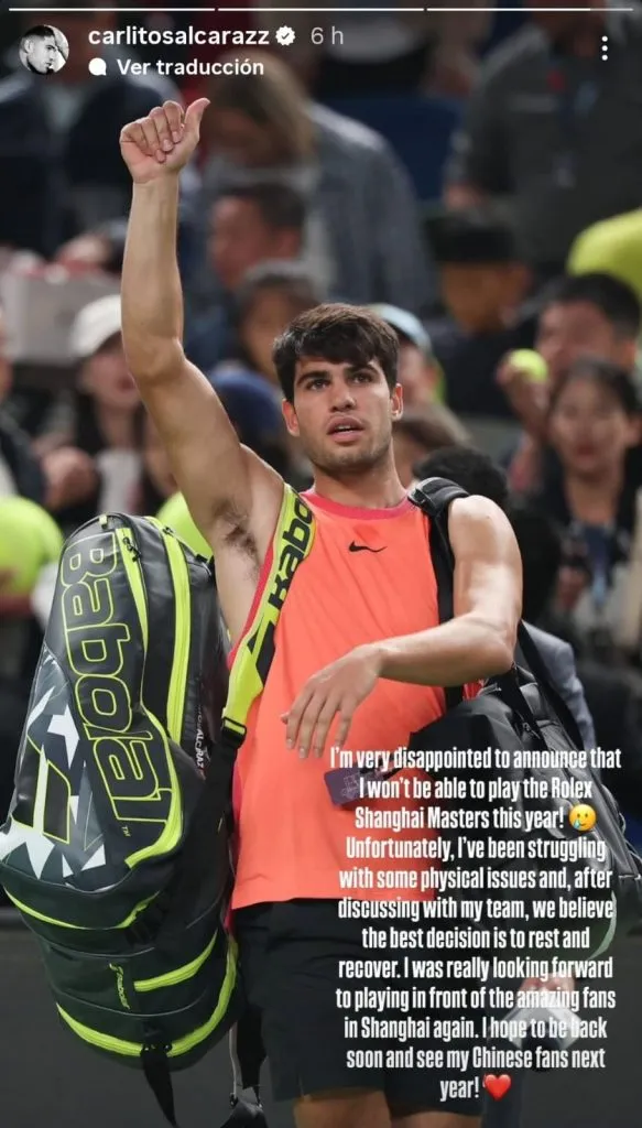 Carlos Alcaraz comunicó su decisión en redes sociales (Instagram).