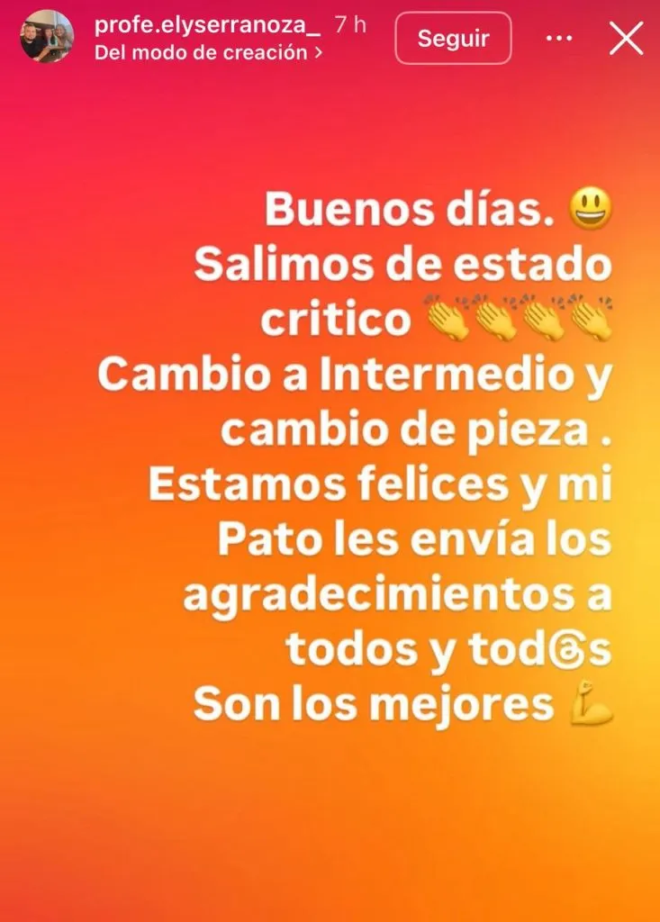 Captura de la historia de Instagram de Elizabeth Serrano.