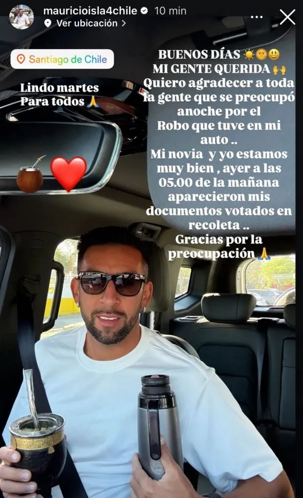 Captura de la historia de Instagram de Mauricio Isla.