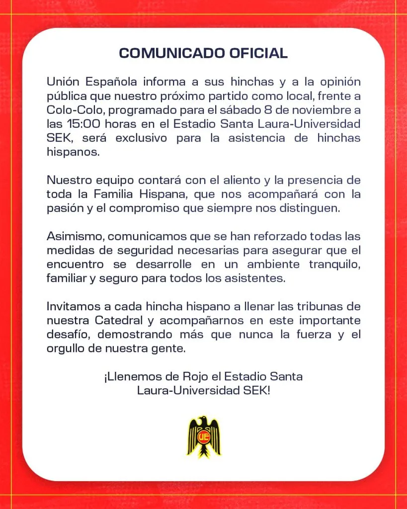 Comunicado oficial de Unión Española.