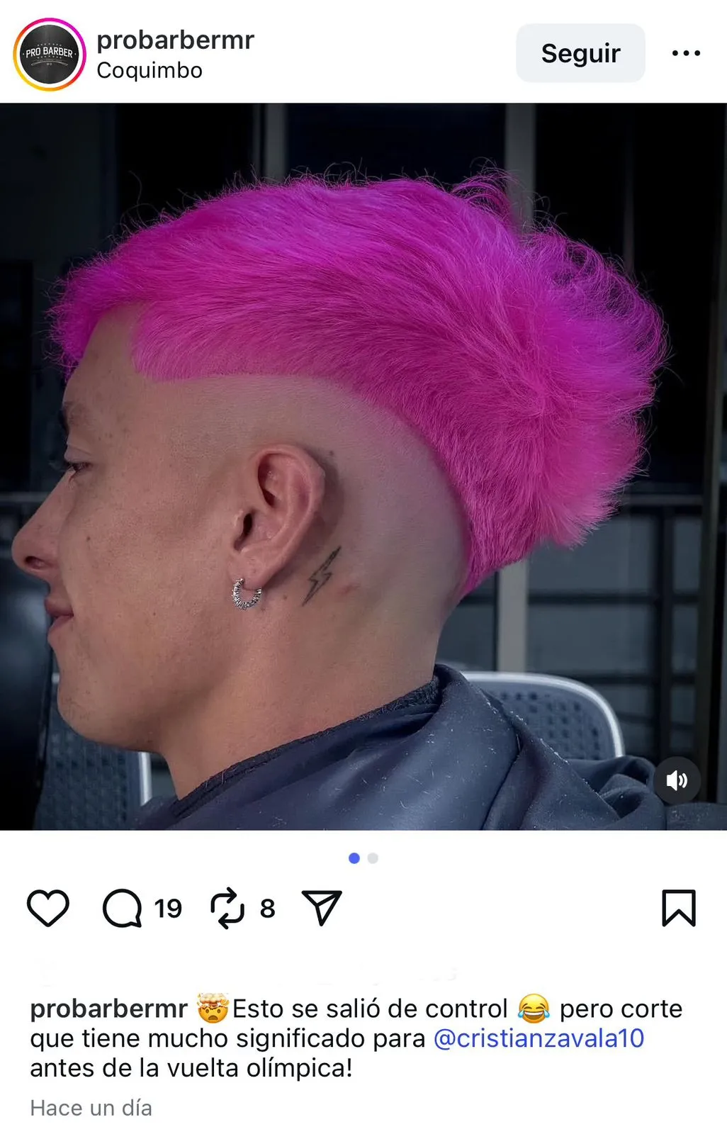 Captura de la publicación de Instagram de Pro Barber MR.