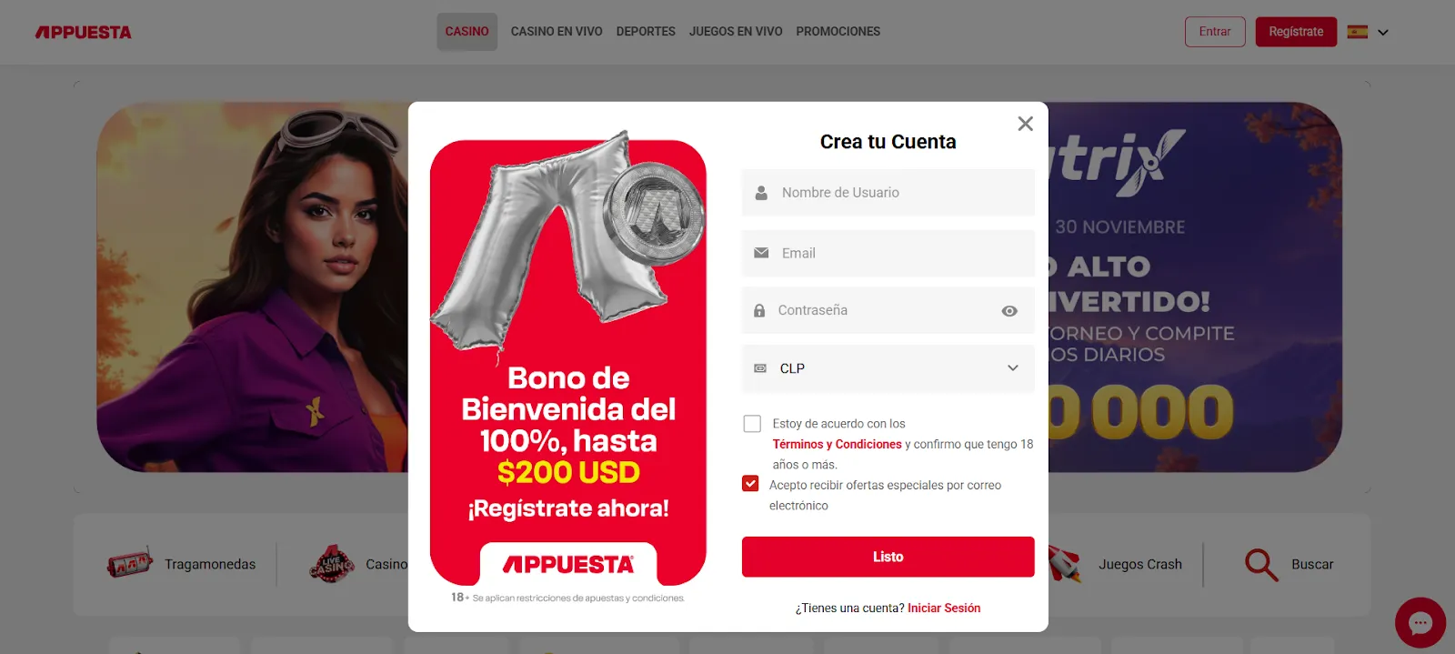 Código promocional appuesta registro