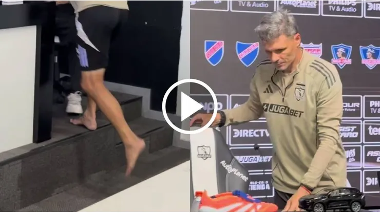 Fernando Ortiz llegó descalzo a la conferencia de prensa de Colo Colo. (Foto: Captura)
