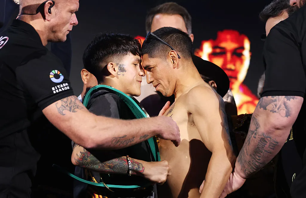 Fernando el ‘Puma’ Martínez y Jesse ‘Bam’ Rodríguez protagonizaron un tenso cara a cara previo a su combate de este sábado (Photo by Richard Pelham/Getty Images)
