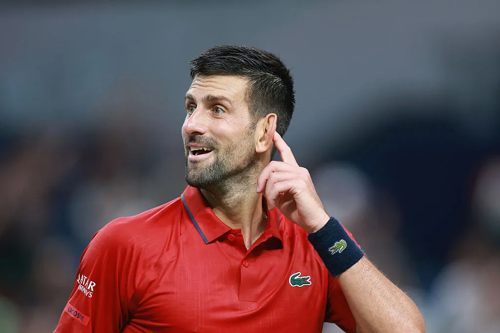 SHANGHAI, CHINA – OCTOBER 11: Novak Djokovic of Serbia reacts against Valentin Vacherot of Monaco in the Men’s singles Semifinals on day 13 of the 2025 Shanghai Rolex Masters at Qi Zhong Tennis Center on October 11, 2025 in Shanghai, China. (Photo by Lintao Zhang/Getty Images)