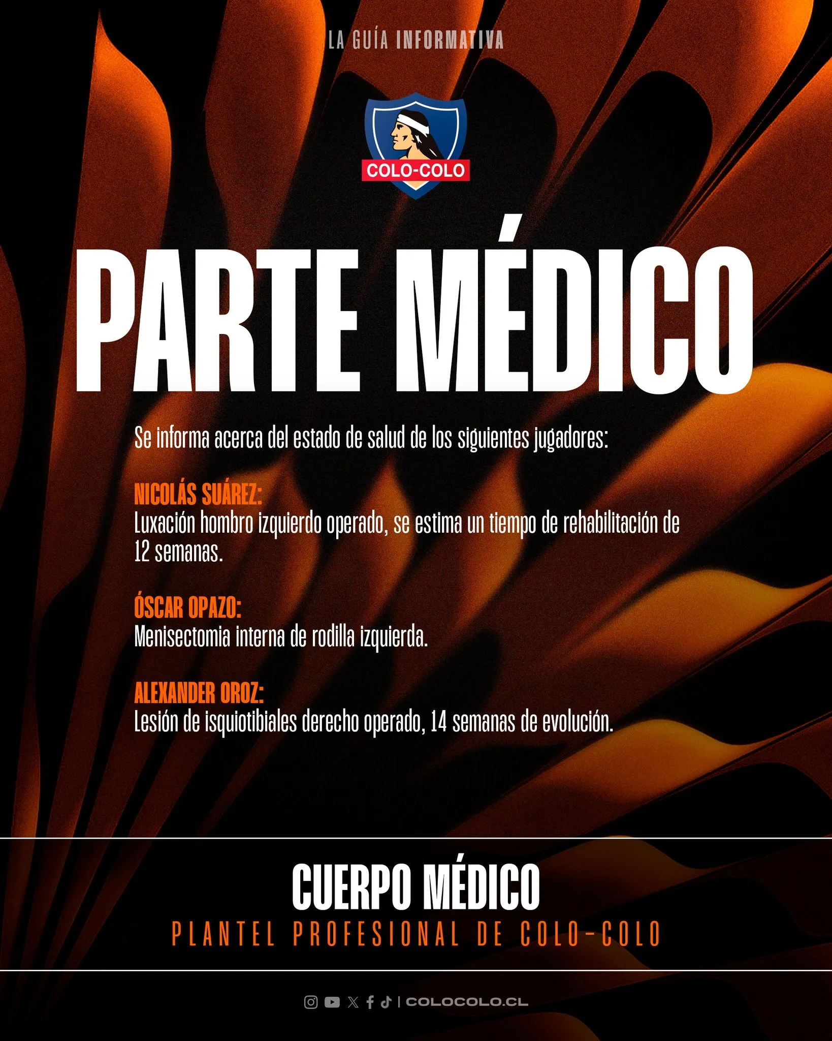 Parte médico entregado por Colo Colo.
