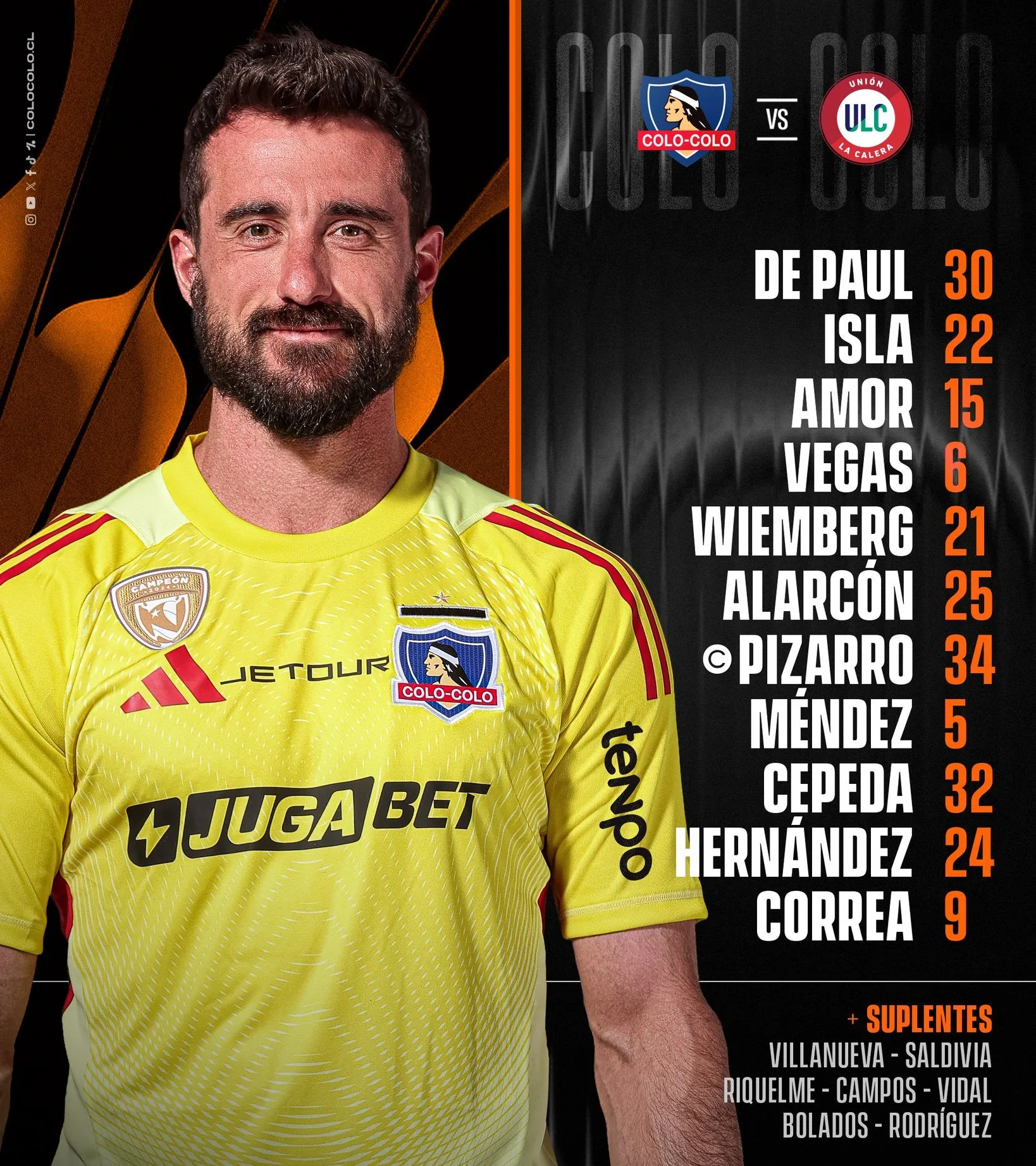 Formación de Colo Colo vs. Unión La Calera.