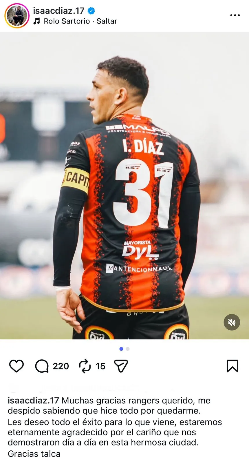 Captura de la publicación de Issac Díaz en Instagram.