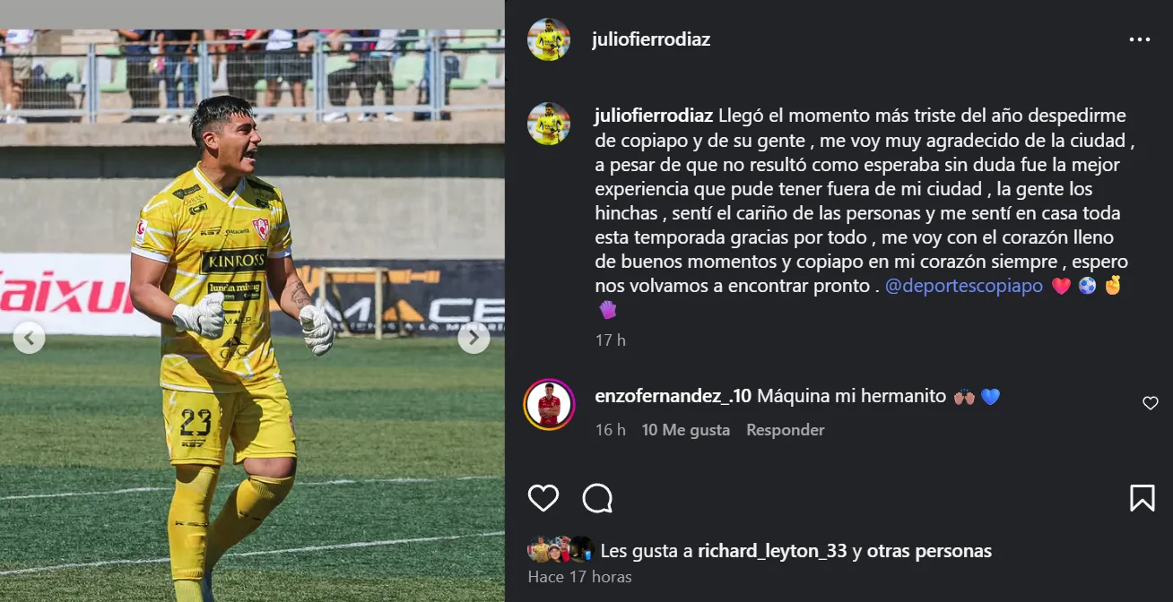 Captura de la publicación de Julio Fierro en Instagram.