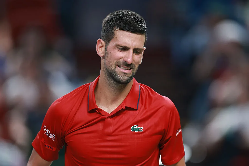 SHANGHAI, CHINA – OCTOBER 11: Novak Djokovic of Serbia reacts against Valentin Vacherot of Monaco in the Men’s singles Semifinals on day 13 of the 2025 Shanghai Rolex Masters at Qi Zhong Tennis Center on October 11, 2025 in Shanghai, China. (Photo by Lintao Zhang/Getty Images)