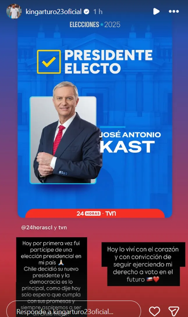 Arturo Vidal festeja haber ejercido su voto en esta trascendental elección presidencial (Foto: Instagram Arturo Vidal)