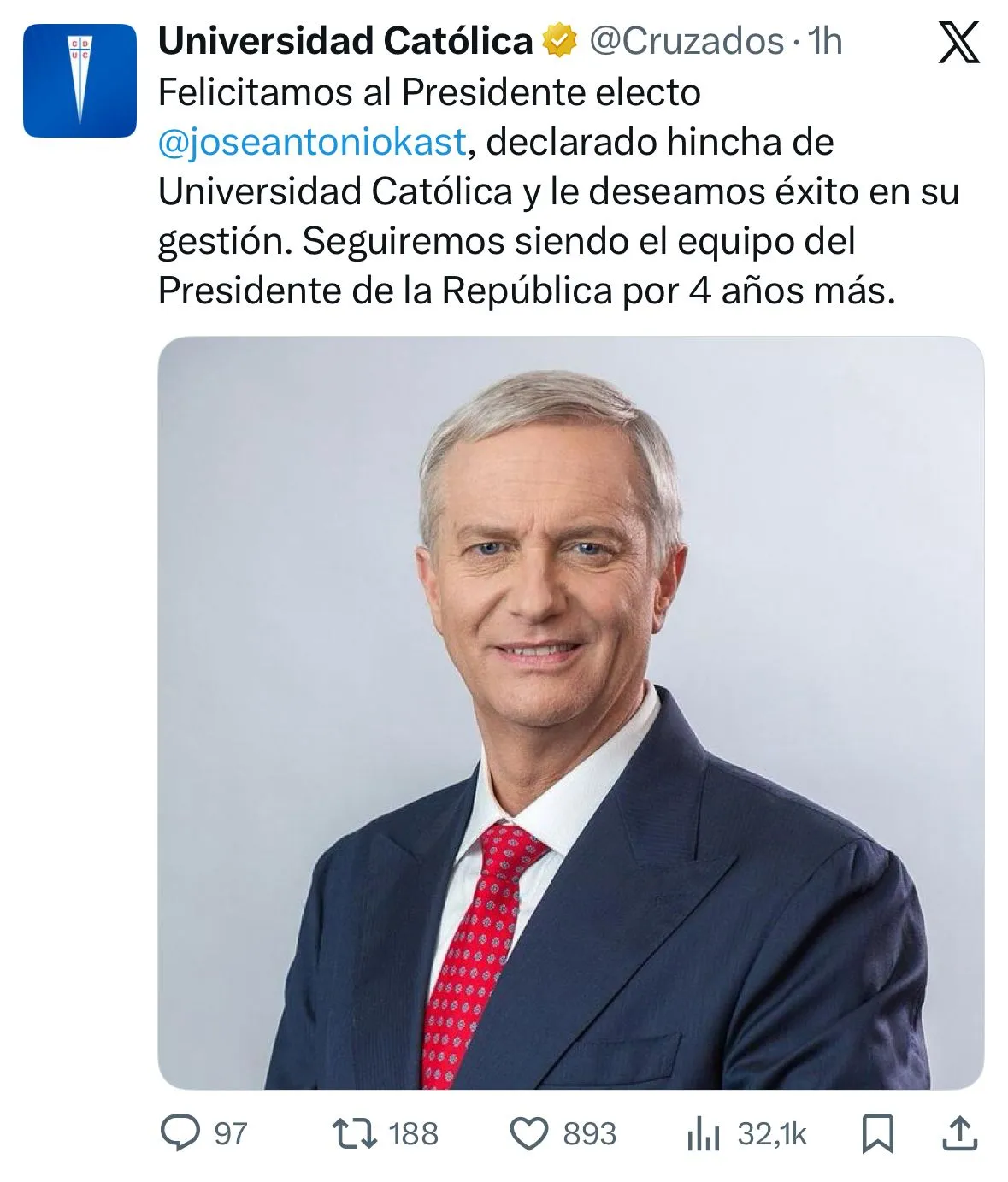 Captura de la publicación de Cruzados en X.