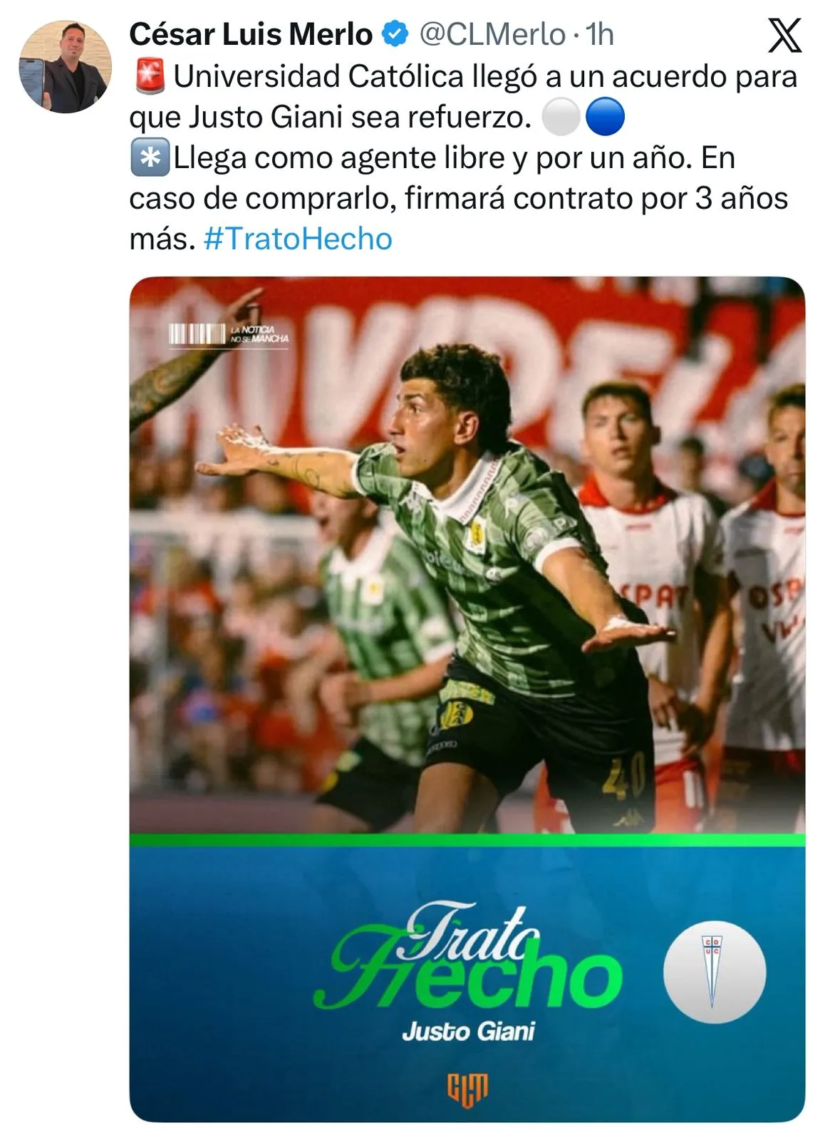 Captura de la publicación de César Luis Merlo en X.