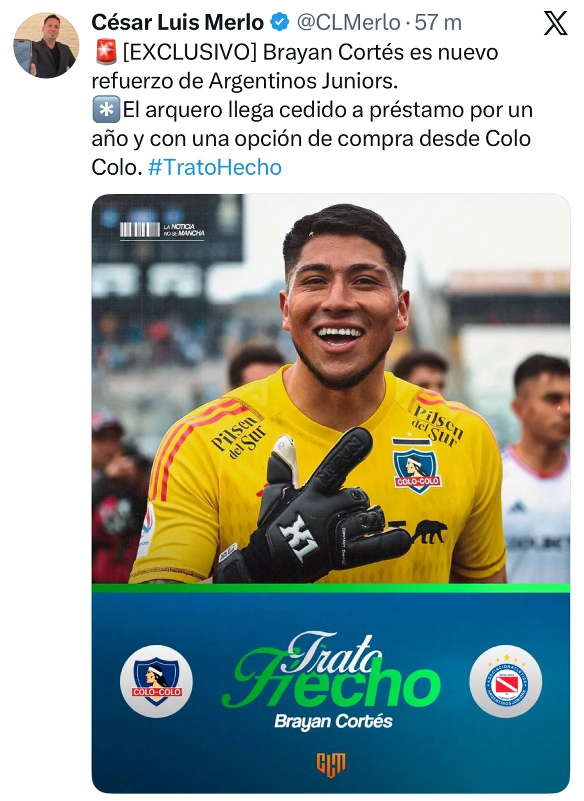 Captura de la publicación de César Luis Merlo en X.