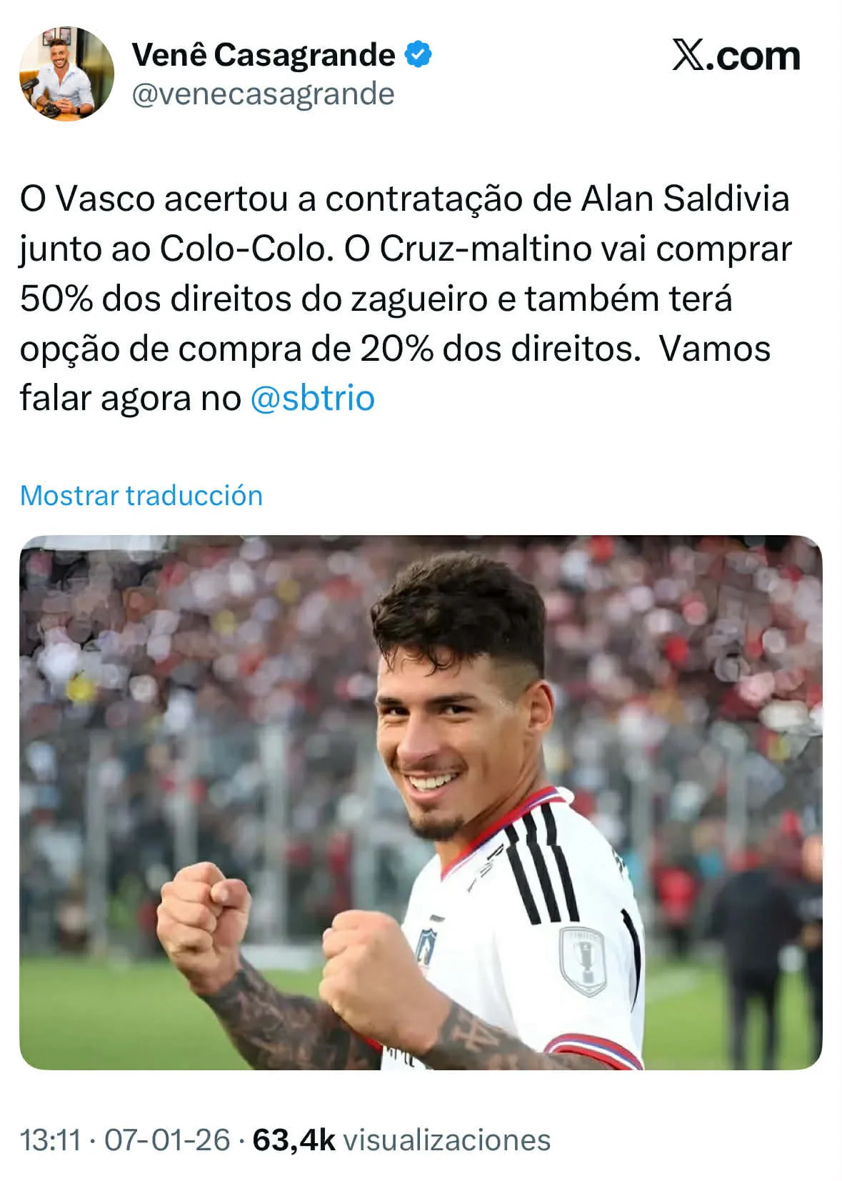 Captura de la publicación de Venê Casagrande en X.