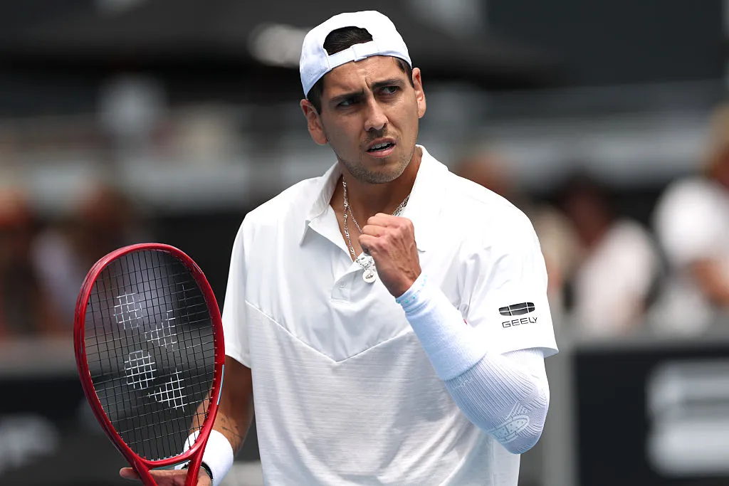 AUCKLAND, NEW ZEALAND – JANUARY 13: Alejandro Tabilo of Chile celebrates a point in his singles match against Camilo Ugo Carabelli of Argentina during day 9 of the 2025 ASB Classic at ASB Tennis Centre on January 13, 2026 in Auckland, New Zealand. (Photo by Phil Walter/Getty Images)