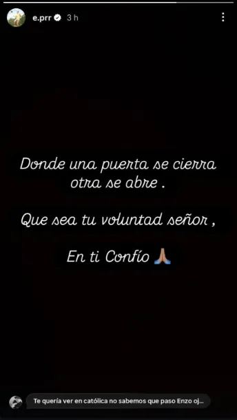 El mensaje que compartió Enzo Roco en sus redes | FOTO: Instagram