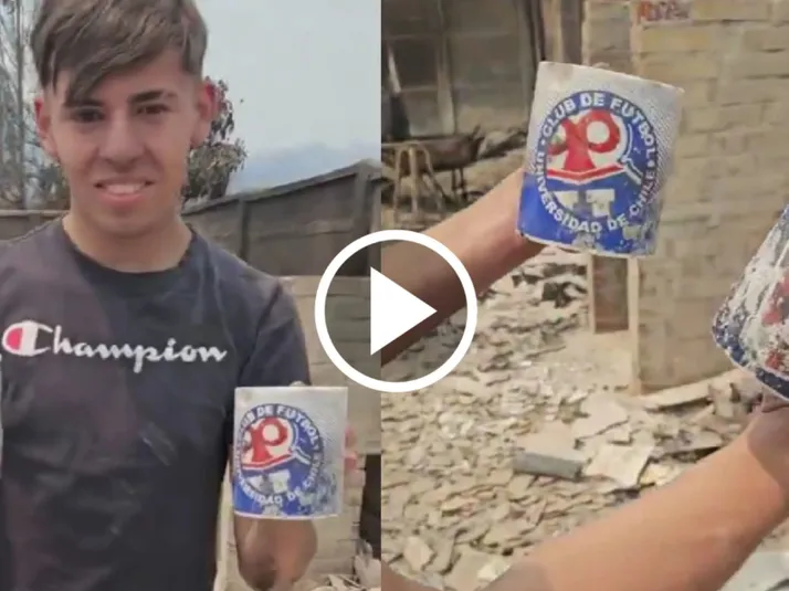 Es viral: hincha de la U pierde todo por incendios y solo rescata dos tazas