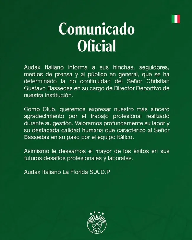 Audax Italiano confirma la salida de su director deportivo mediante extenso comunicado (Foto: Audax Italiano)