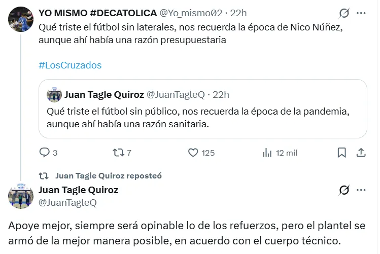 El cruce entre Tagle y el hincha de la UC | FOTO: Captura