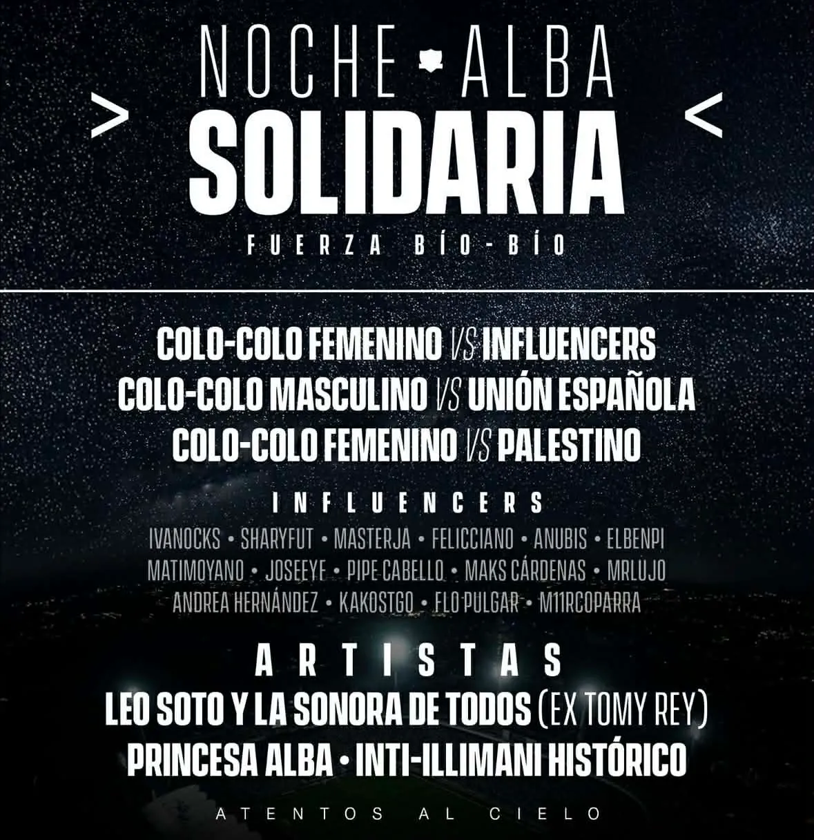 Este es el Line Up de la ‘Noche Alba Solidaria’.