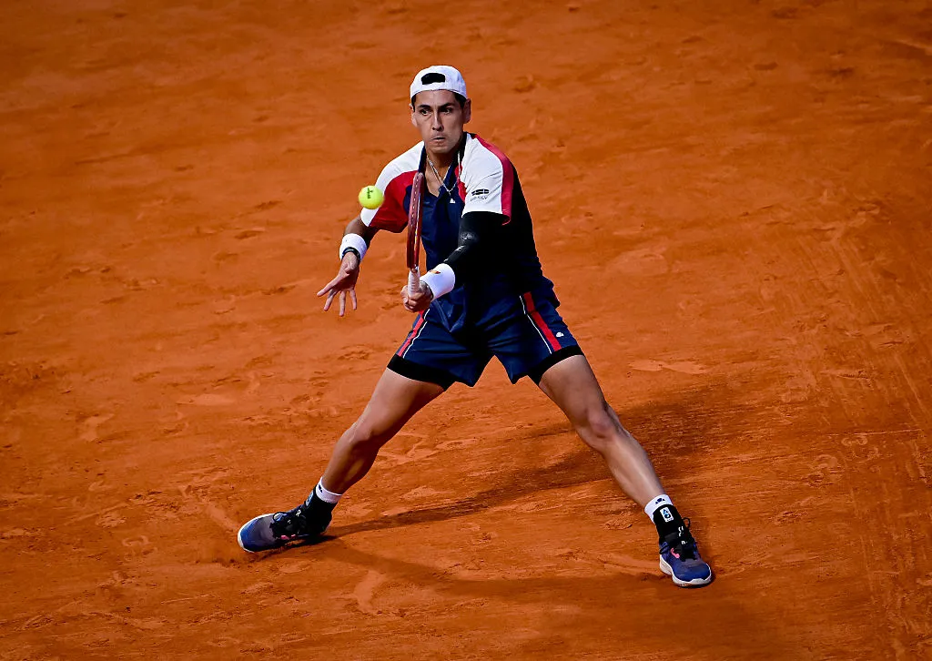 BUENOS AIRES, ARGENTINA – FEBRUARY 11: Alejandro Tabilo of Chile returns the ball to João Fonseca of Brazil during their Men’s Singles match on Day 3 of the IEB+ Argentina Open 2026 at the Buenos Aires Lawn Tennis Club on February 11, 2026 in Buenos Aires, Argentina. (Photo by Marcelo Endelli/Getty Images)
