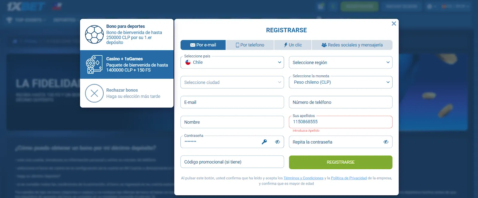 1xbet casino registro