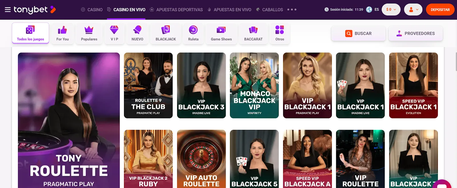 Tonybet casino en vivo