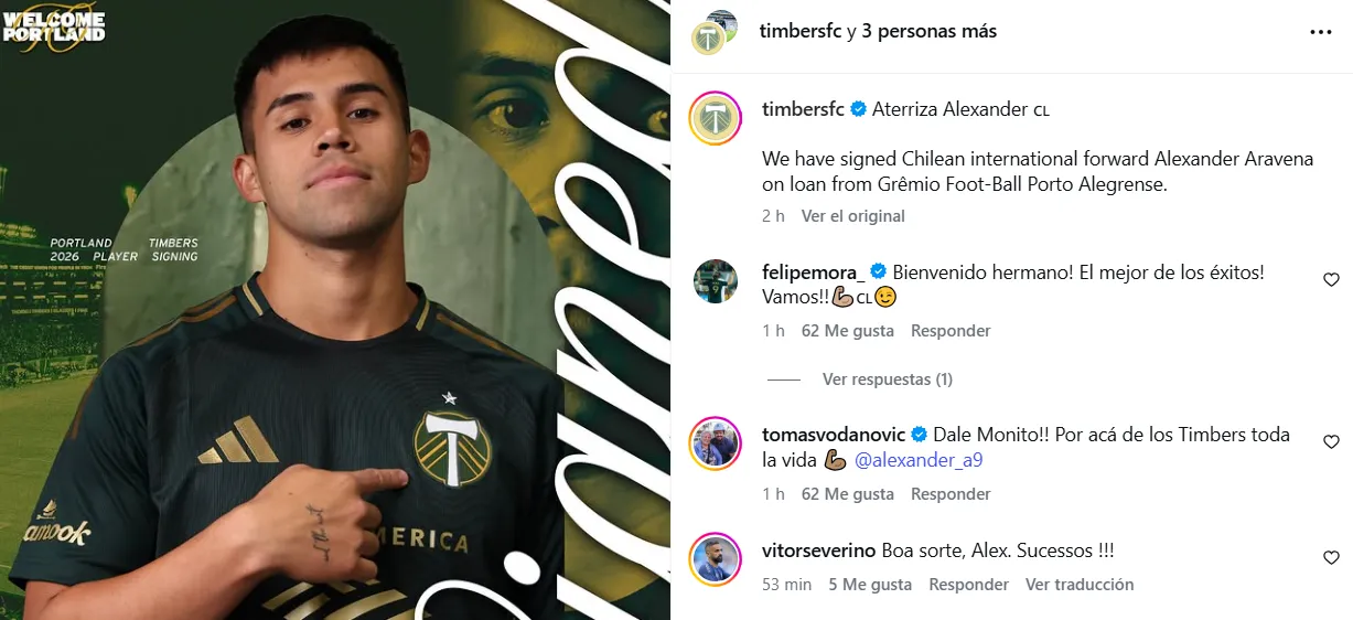 Portland Timbers oficializa el fichaje de Alexander Aravena. El ‘Monito’ llega en calidad de préstamo al elenco donde milita Felipe Mora.