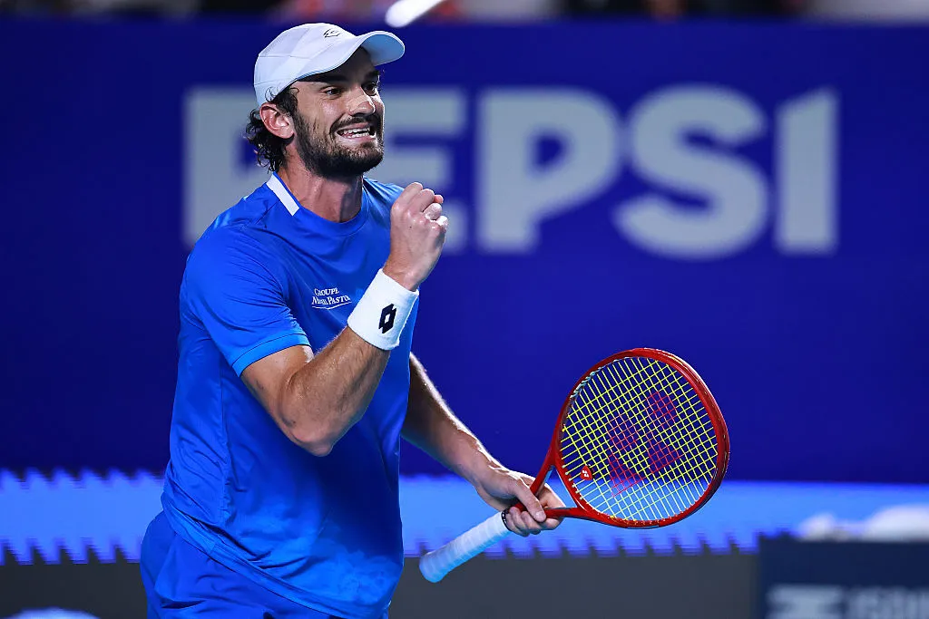 ACAPULCO, MEXICO – FEBRUARY 25: Valentin Vacherot of Monaco celebrates a point against Gael Monfils of France during Day 3 of the Telcel ATP 500 Mexican Open 2026 at Arena GNP Seguros on February 25, 2026 in Acapulco, Mexico. (Photo by Manuel Velasquez/Getty Images)