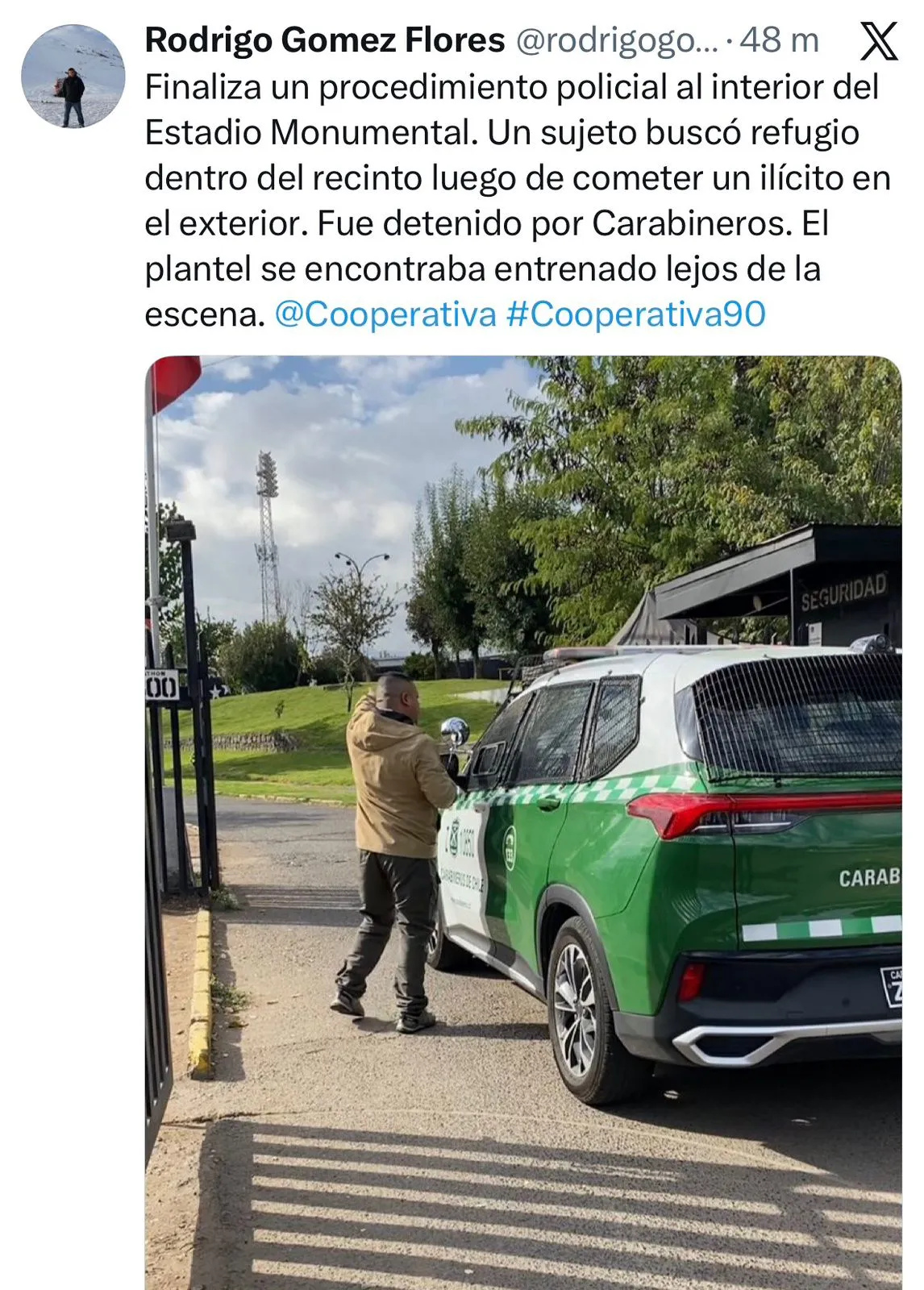 Captura de la publicación de Rodrigo Gómez en X.