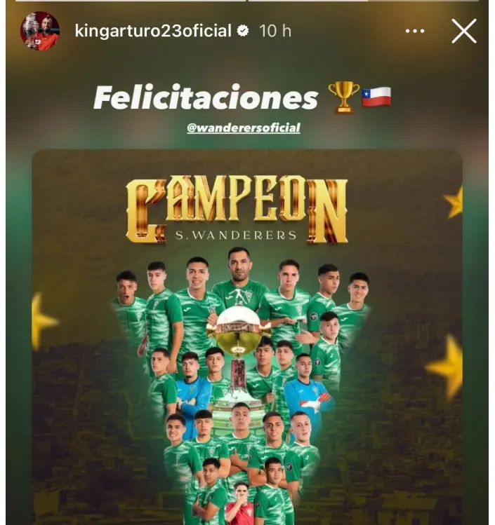 Arturo Vidal felicita al campeón Santiago Wanderers por levantar la Copa Libertadores Sub 20 (Foto: captura)