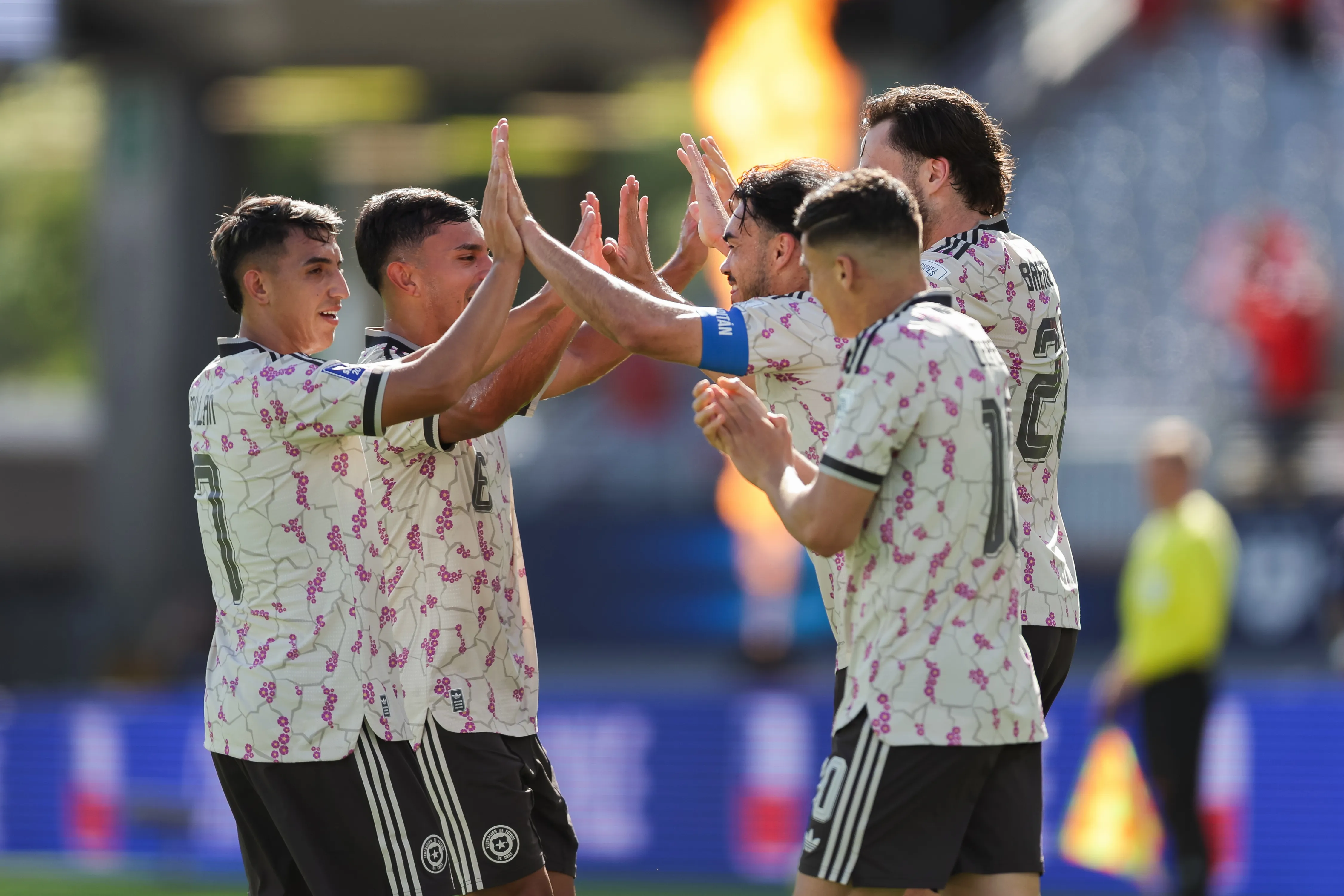 Los jugadores de La Roja celebrando el triunfo ante Cabo Verde | FOTO: Joshua Devenie / www.photosport.nz