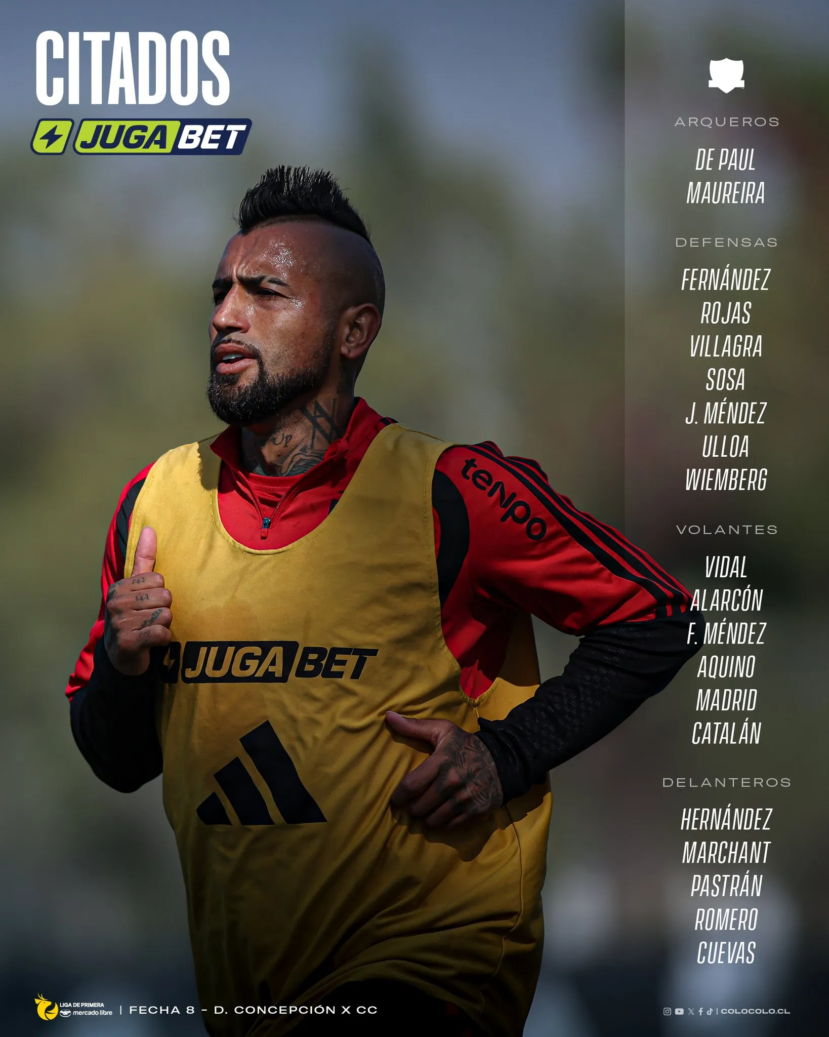 La lista de citados de Colo Colo vs. Deportes Concepción.