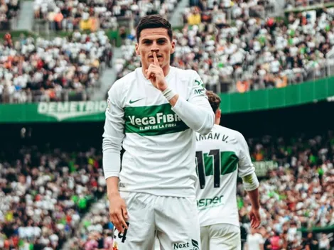 La particular celebración de Cepeda en su primer gol en el Elche