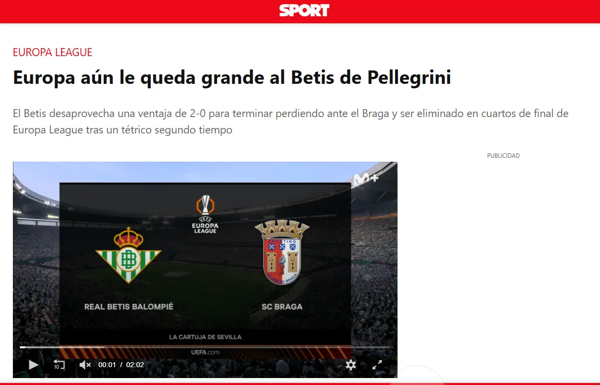 Captura de la nota de Sport.